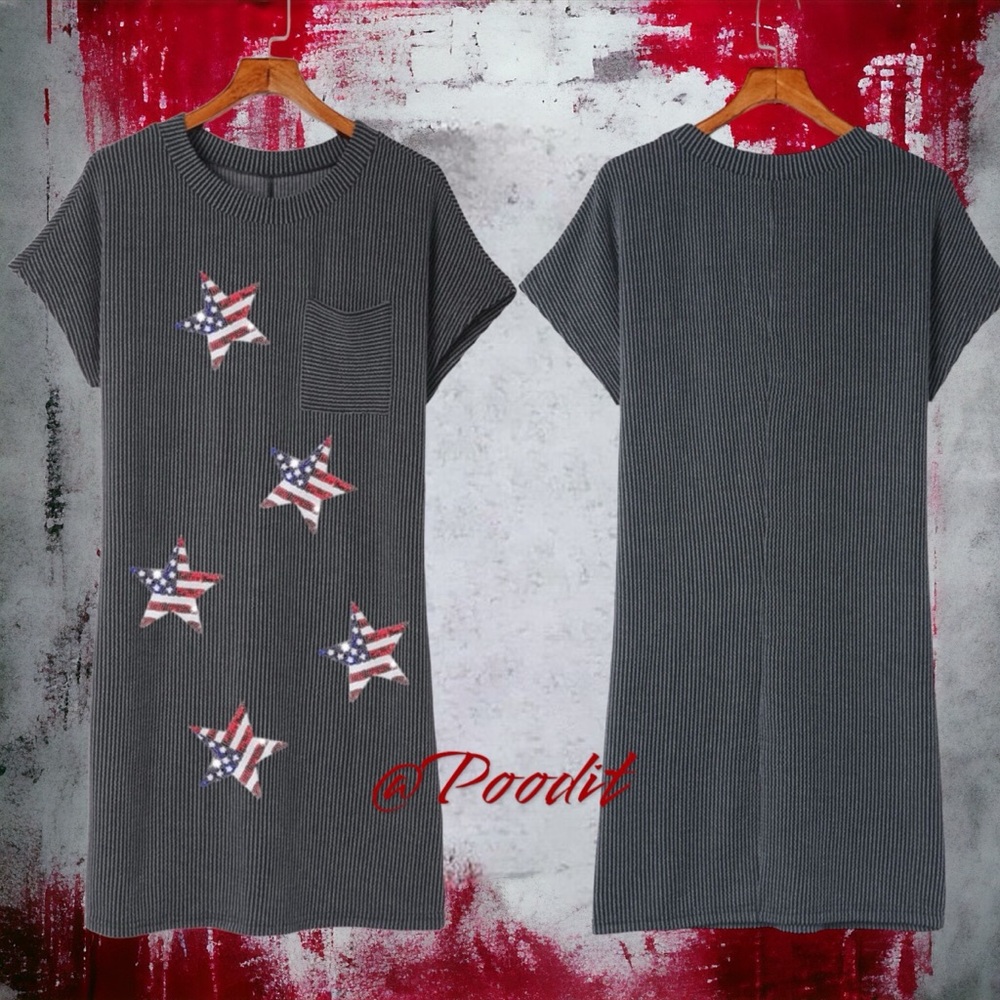 POODIT Super cute gray/black ribbed dress S M L